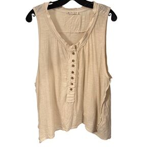 Free People Women’s Josie Henley Top Tank Sleeveless Tan Buttons Sz L